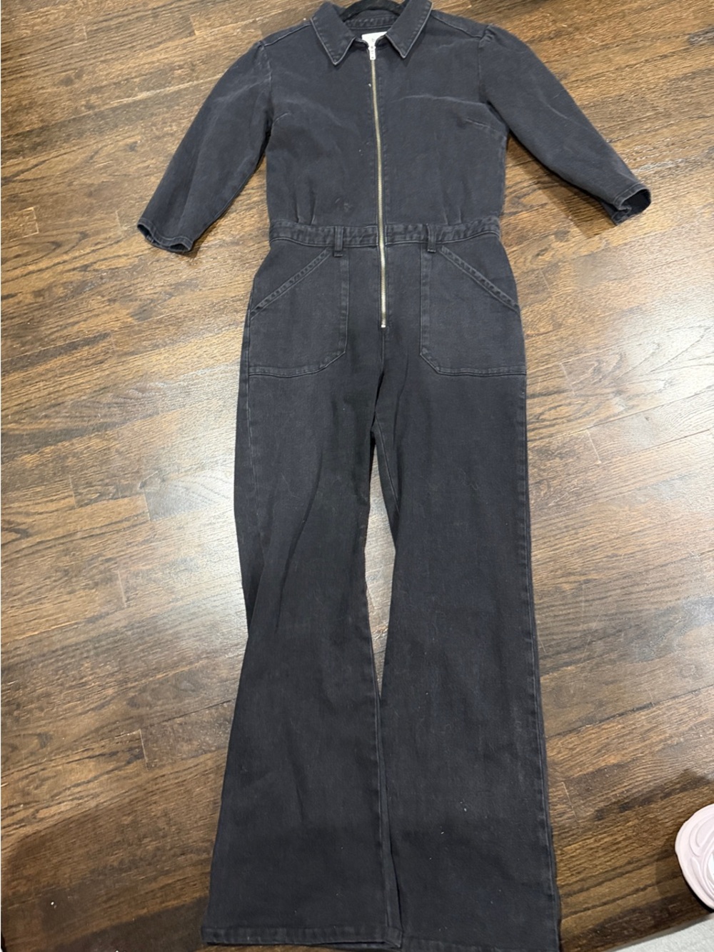 Ba&sh Women's Black Zip-Front Denim Jumpsuit size 38 onsie denim